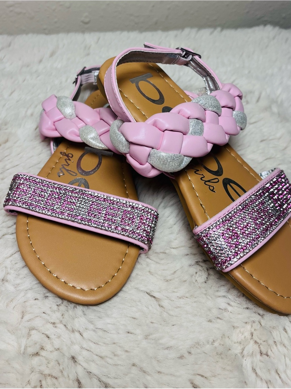 Bebe Girls' Pink Braided & Glitter Strap Sandals